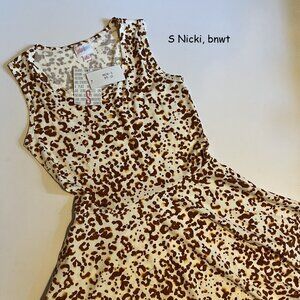 Small Lularoe Nicki tank dress, white with brown yellow animal print